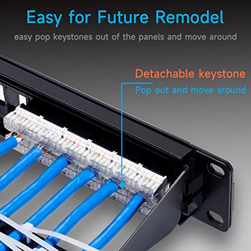 Lysymixs Cat6 Patch Panel 24 Port with Keystone, RJ45 Network Panel 19 Inch, Punch Down Keystone Ethernet Patch Panel with Back Bar - Image 5