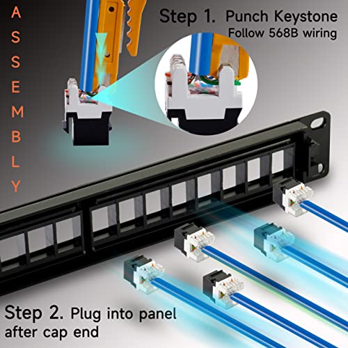 Lysymixs Cat6 Patch Panel 24 Port with Keystone, RJ45 Network Panel 19 Inch, Punch Down Keystone Ethernet Patch Panel with Back Bar - Image 3