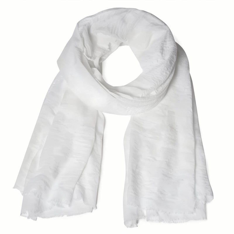 Nydotd Women Summer Cotton Linen Scarf Crinkle Long Beach Shawl Wrap hijab with Fringe (White, 71 x 35 Inch) - Image 1