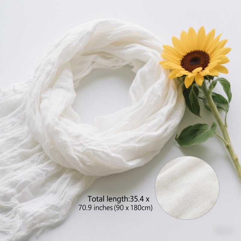Nydotd Women Summer Cotton Linen Scarf Crinkle Long Beach Shawl Wrap hijab with Fringe (White, 71 x 35 Inch) - Image 3