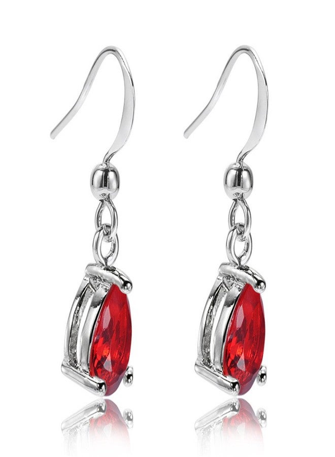 RIZILIA Dangle Drop Pierced Earrings with Pear Cut CZ [Simulated Red Ruby] in White Gold Plated, Simple Modern Elegant - Image 3