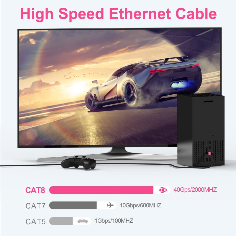 ecjtu كابل إيثرنت خارجي Cat8 بطول 350 قدم، مدفون، 26AWG نحاس نقي Cat 8، ثقيل الوزن للدفن المباشر، غلاف LLDPE مقاوم للأشعة فوق البنفسجية، مقاوم للماء، 40Gbps 2000Mhz كابل SFTP، POE، شبكة، إنترنت، مع 25 رباط كابل - Image 4