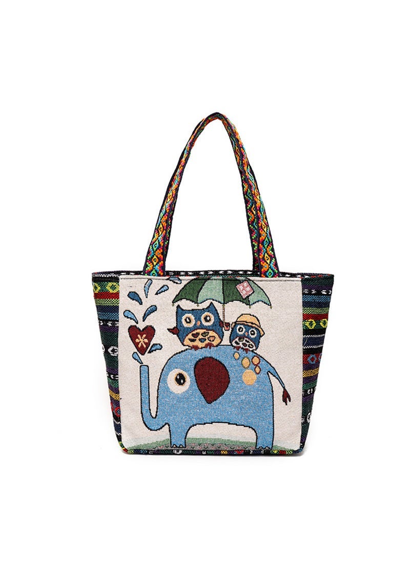 Generic - Ethnic Canvas Tote Bag Durable Double-Sided Yellow umbrella elephant [double-sided pattern]] - Image 1