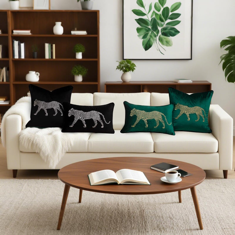 vctops Soft Velvet Embroidery Square Decorative Throw Pillow Covers Leopard Pattern Cushion Case for Sofa Bedroom Couch (Green,18"x18") - Image 3