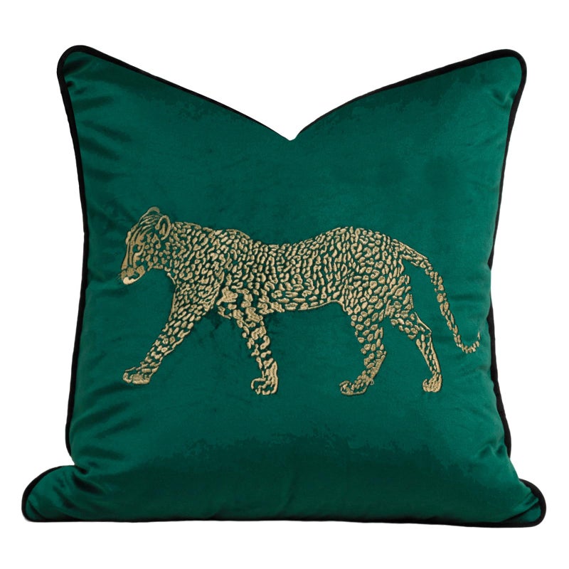 vctops Soft Velvet Embroidery Square Decorative Throw Pillow Covers Leopard Pattern Cushion Case for Sofa Bedroom Couch (Green,18"x18") - Image 1