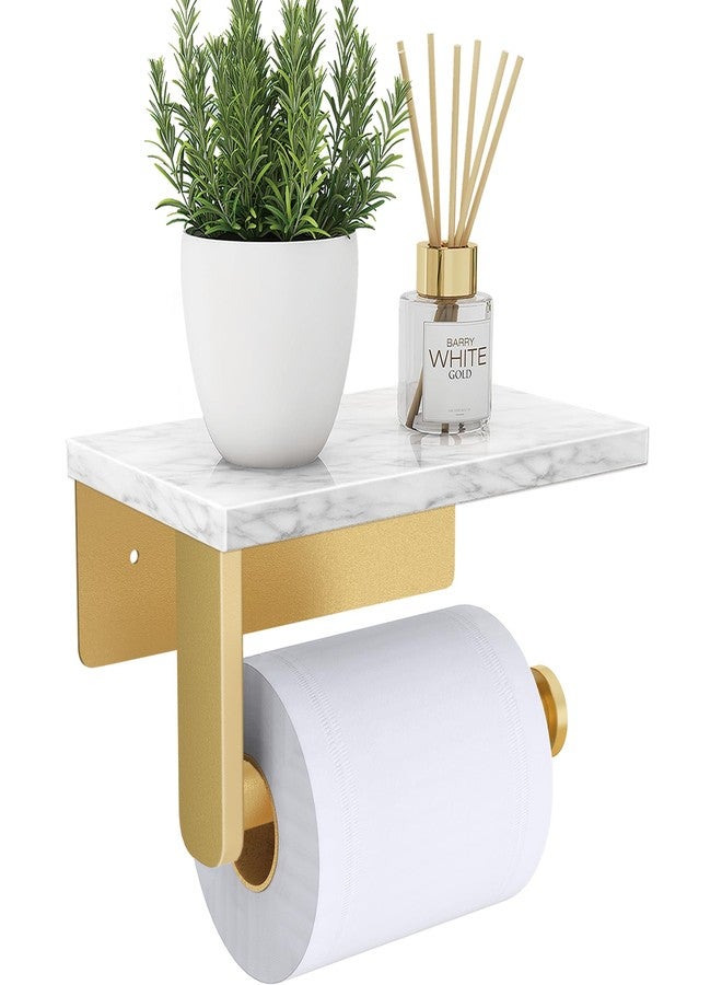 Gypie Brushed Gold Toilet Paper Holder with Natural Marble Shelf, 304 Stainless Steel Screw Wall Mounted, Tissue Roll Paper Holder Dispenser for Bathroom Washroom - Image 1