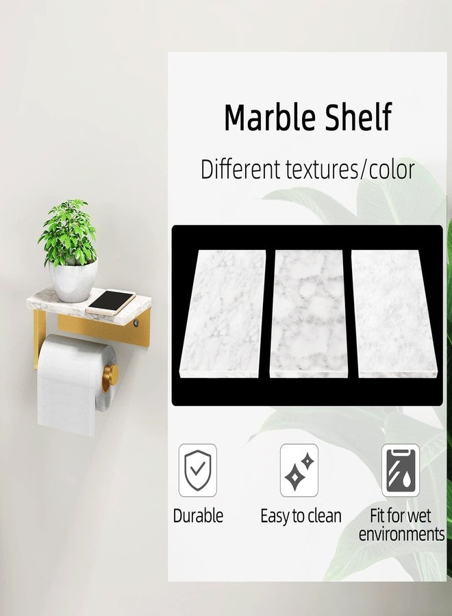 Gypie Brushed Gold Toilet Paper Holder with Natural Marble Shelf, 304 Stainless Steel Screw Wall Mounted, Tissue Roll Paper Holder Dispenser for Bathroom Washroom - Image 3