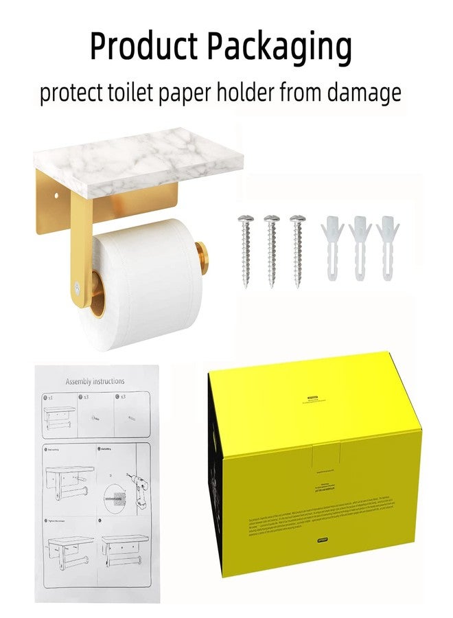 Gypie Brushed Gold Toilet Paper Holder with Natural Marble Shelf, 304 Stainless Steel Screw Wall Mounted, Tissue Roll Paper Holder Dispenser for Bathroom Washroom - Image 5