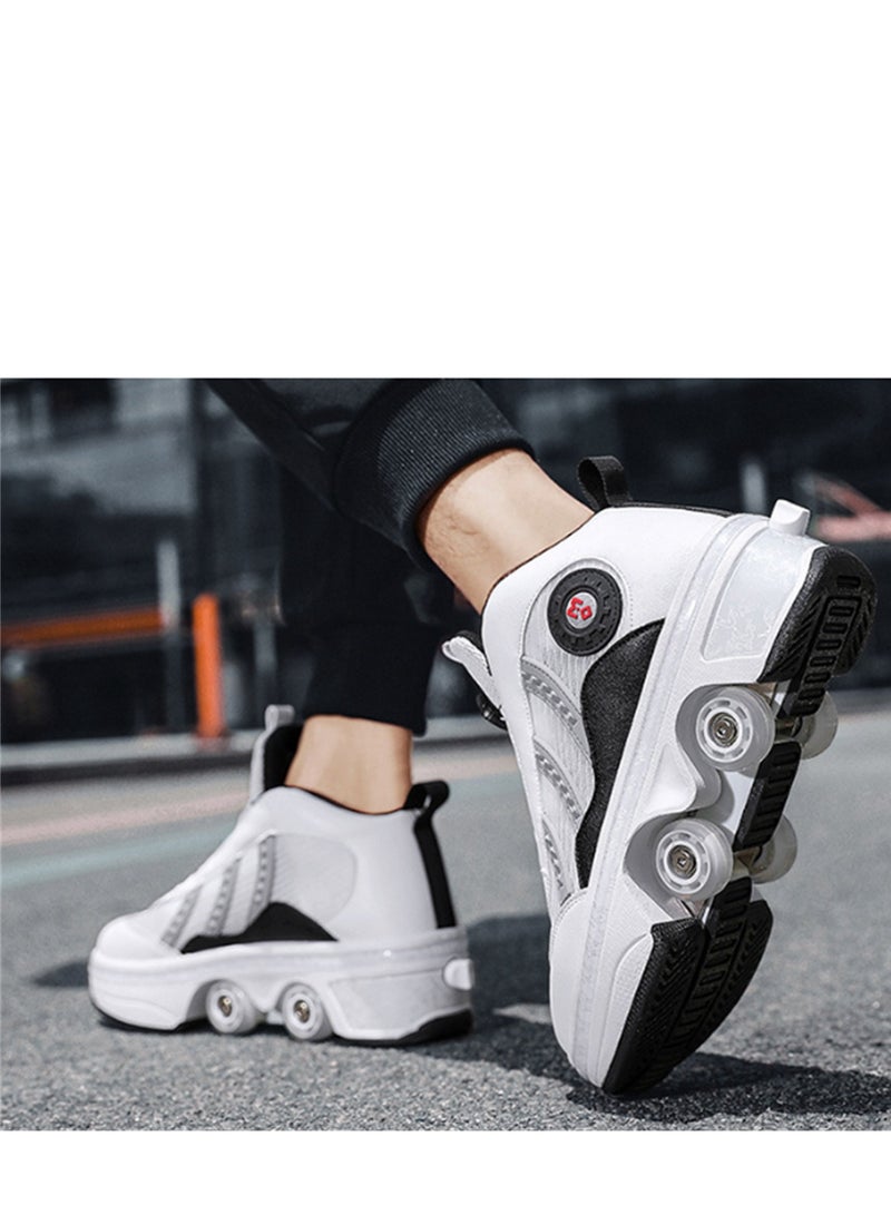 Loquat Four-Wheel Walking Shoes Can Be Retractable Deformation Shoes Rotary Buckle Roller Skates White  - Image 2