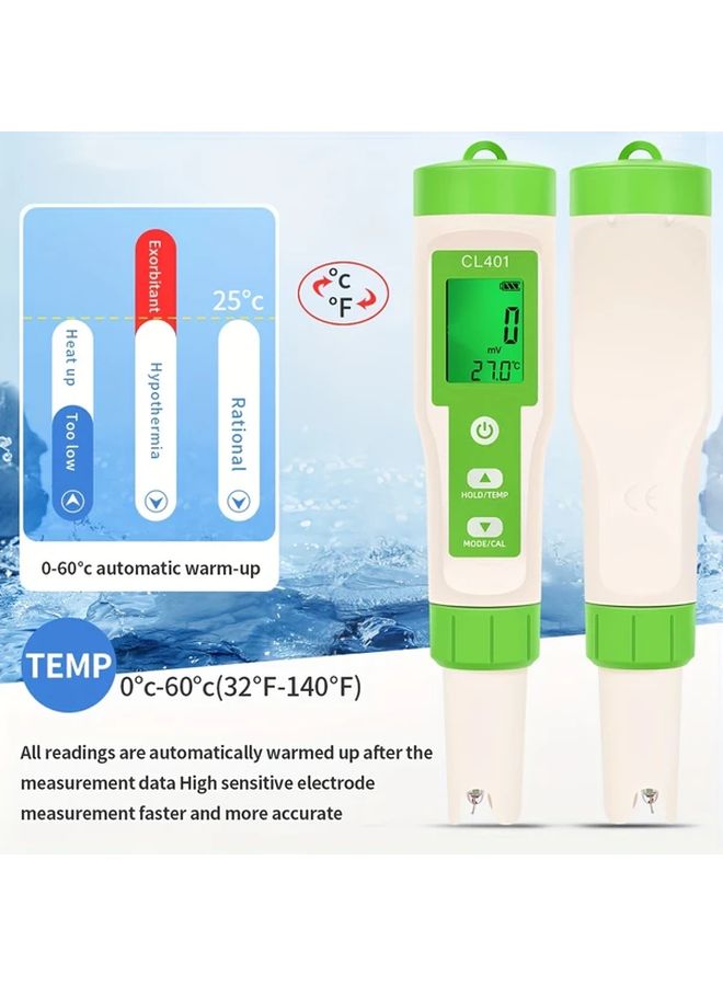 CL401 جهاز اختبار جودة المياه 4 في 1 لحوض السمك والمسابح يقيس CL2 وH2S وORP ودرجة الحرارة - Image 5