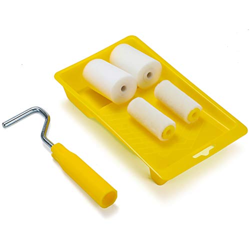 NANJA Mini Foam Paint Roller Painting Decorating Touch Up Trim Kit 2 inch Small Paint Roller Tray Set with High-Density Foam Roller Covers, Mini Wool Brush,2" Paint Frame, Pack of 6 - Image 1