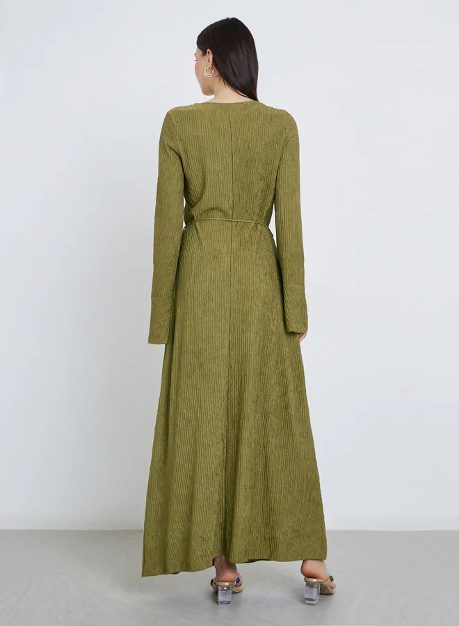 Take Two Take Two Olive Green Maxi Dress with Long Sleeves