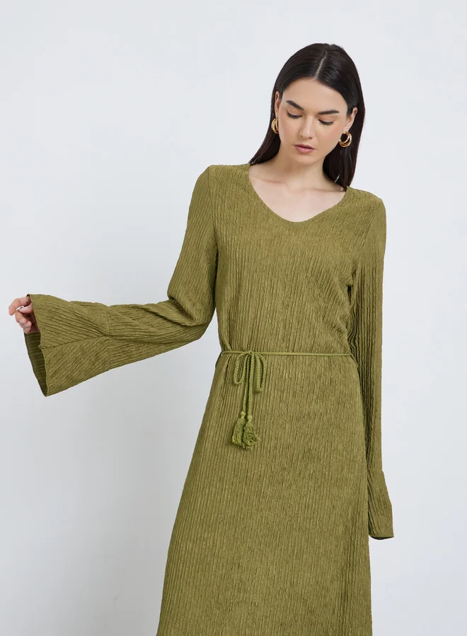 Take Two Take Two Olive Green Maxi Dress with Long Sleeves