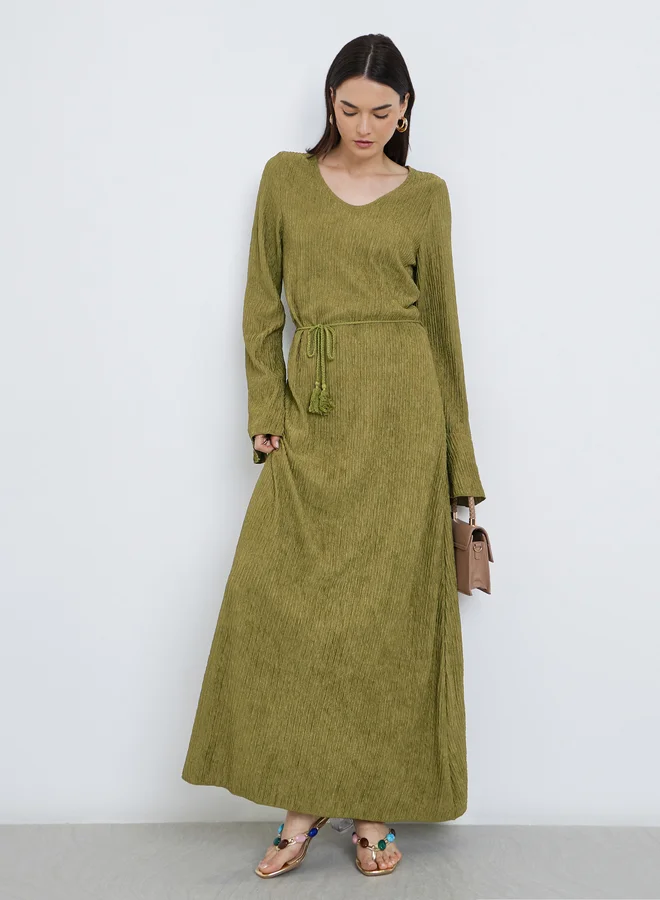 Take Two Take Two Olive Green Maxi Dress with Long Sleeves