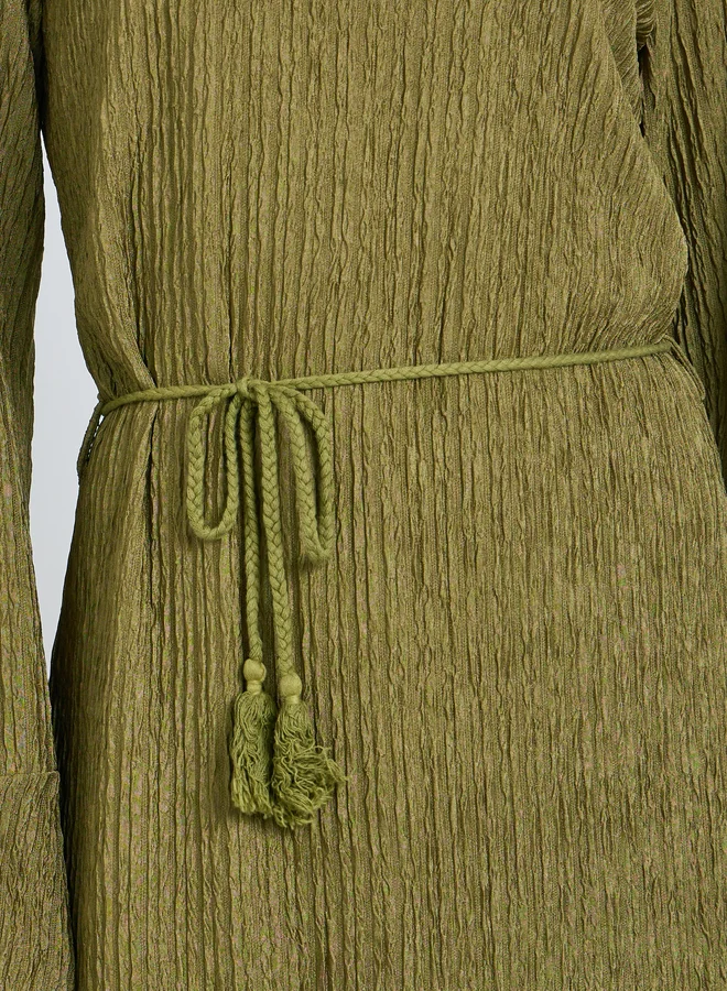 Take Two Take Two Olive Green Maxi Dress with Long Sleeves