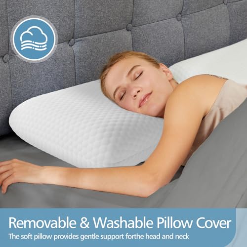 DUMOS Memory Foam Pillows for Sleeping, 1 Pack Bed Pillows for Adults with Washable Cover and Breathable Mesh, Gel Cooling Pillow for Back and Side Sleeper Support, White - Image 2