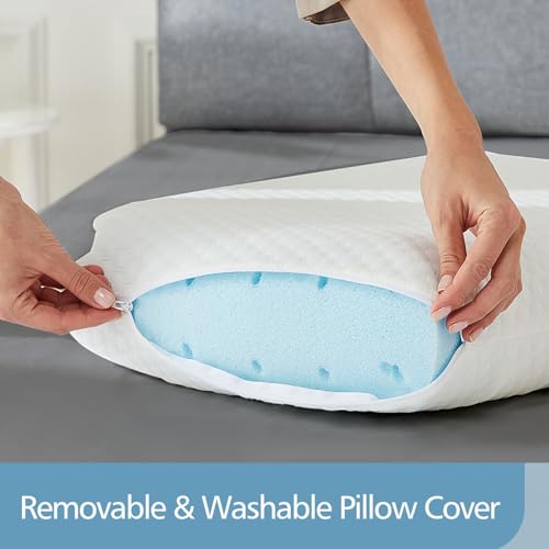 DUMOS Memory Foam Pillows for Sleeping, 1 Pack Bed Pillows for Adults with Washable Cover and Breathable Mesh, Gel Cooling Pillow for Back and Side Sleeper Support, White - Image 3