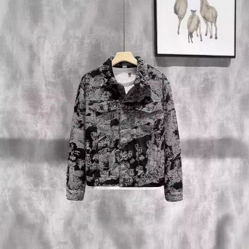 Chinese Style Jacquard Denim Jacket Men'S Trendy Men'S New Retro Handsome Casual Jacket For Men And Women Couple - Image 1