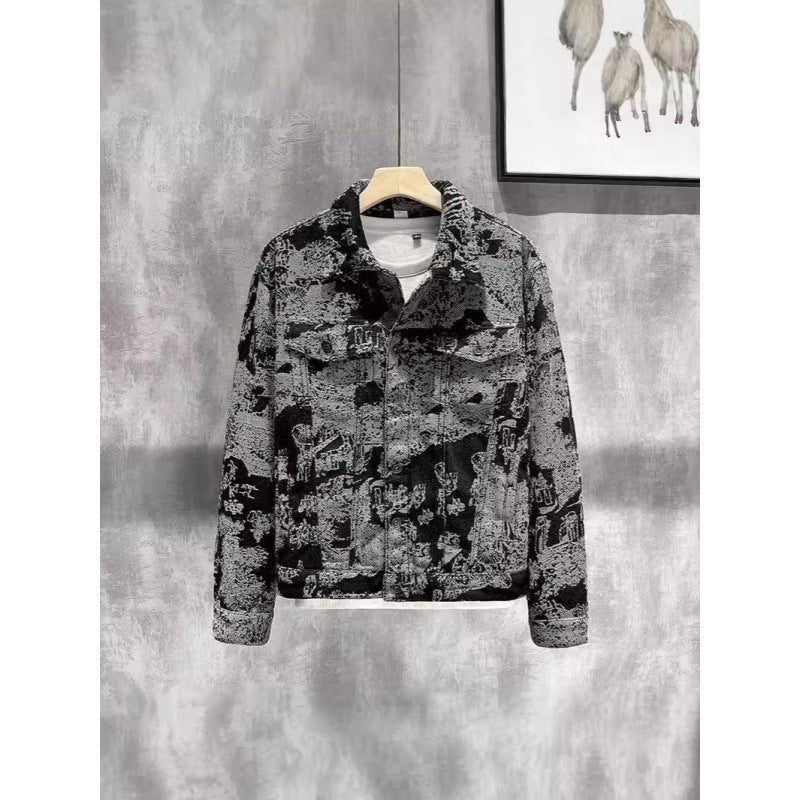 Chinese Style Jacquard Denim Jacket Men'S Trendy Men'S New Retro Handsome Casual Jacket For Men And Women Couple - Image 2