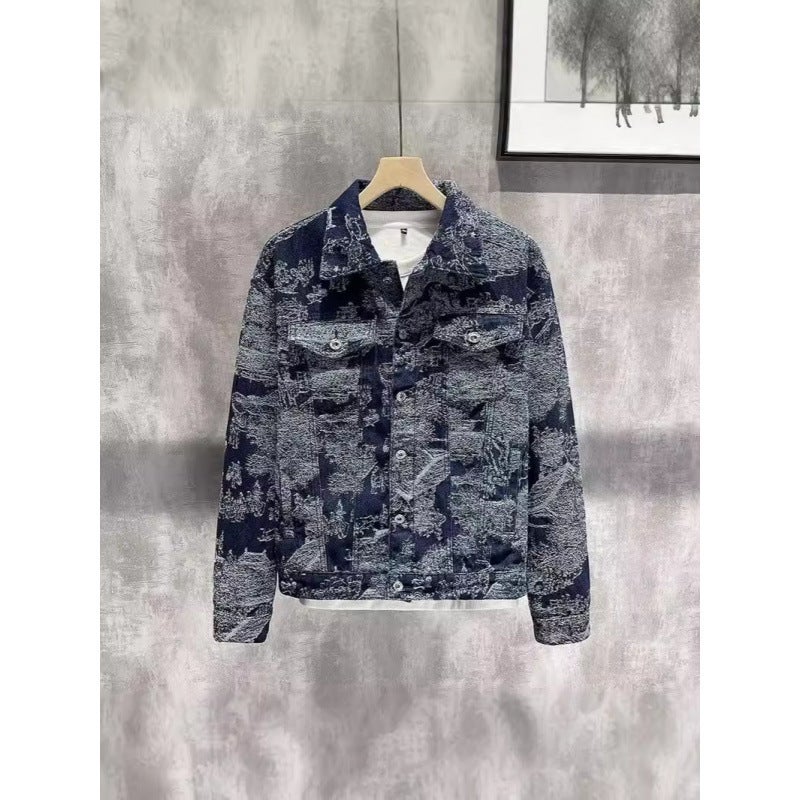 Chinese Style Jacquard Denim Jacket Men'S Trendy Men'S New Retro Handsome Casual Jacket For Men And Women Couple - Image 3