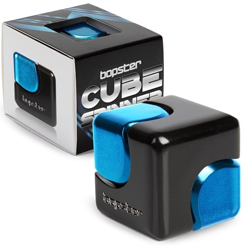 bopster Fidget Cube Spinner Anodised Metal Hand Spinner Sensory Stress Relief Toy for Kids Adults ADHD ADD Autism Ideal Gift Black and Blue - Image 1