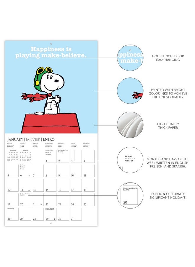 Graphique - 2025 Peanuts Mini Wall Calendar | 7” X 7” | Thick Paper | Home & Office Organizer | Large Monthly Grid | 3 Languages & Marked Holidays | 4 Month Preview Page For 2026 - Image 1