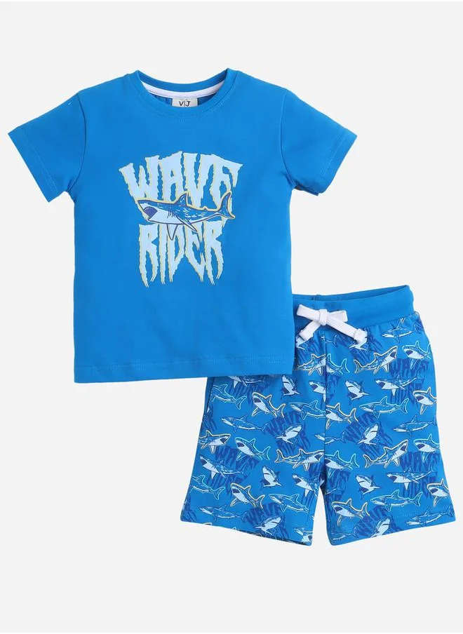 victor and jane Graphic Print T-Shirt and All-Over Printed Shorts Set