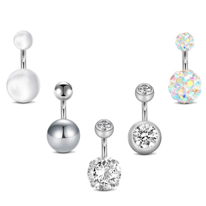 QWALIT 14G Belly Button Rings Short Bar Navel Rings Surgical Steel CZ Jeweled Navel Piercing Barbell for Women Belly Button Piercing Jewelry 1/4" 6mm silver - Image 1
