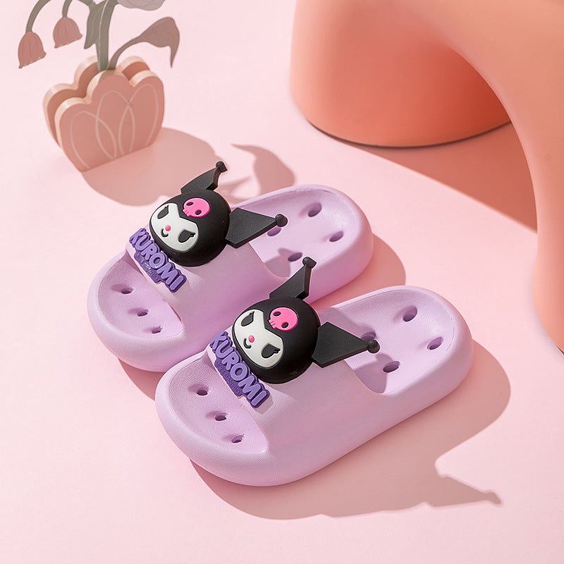 Sanrio 3D Cartoon Kids Summer Slippers Non-Slip Quick Dry Kurome (purple) 