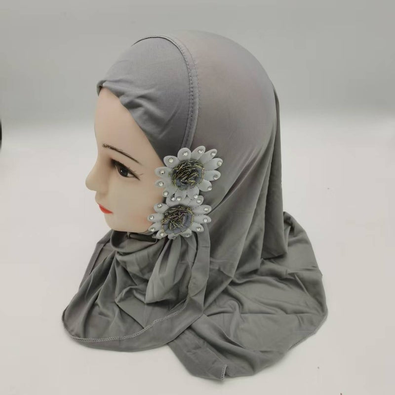 Girls Ice Silk Floral Headscarf Hat with Cute Two-Flower Design - Image 1