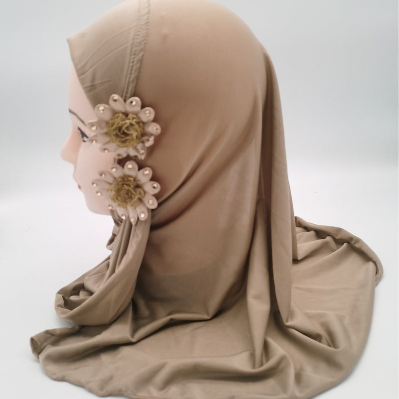 Girls Ice Silk Floral Headscarf Hat with Cute Two-Flower Design - Image 4
