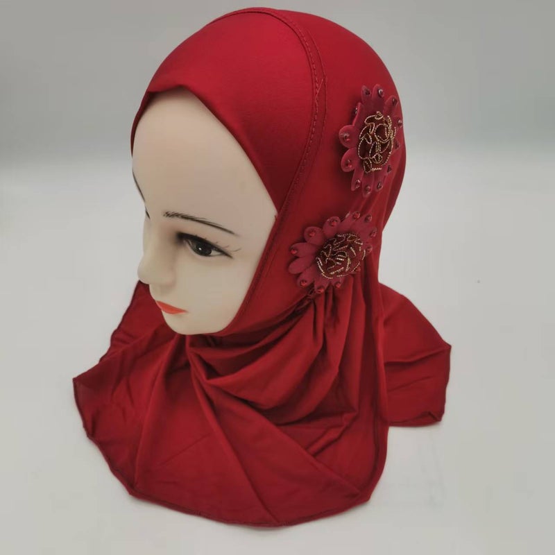 Girls Ice Silk Floral Headscarf Hat with Cute Two-Flower Design - Image 3