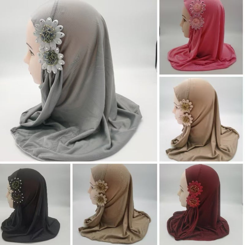 Girls Ice Silk Floral Headscarf Hat with Cute Two-Flower Design - Image 2