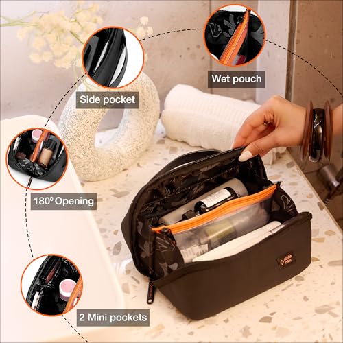 Nasher Miles Dock Toiletry Kit 180° Opening Cosmetic Bag | Polyester Travel Pouch Organizer | Multipurpose Storage Compartments & Carry Handle | Travel Accessory for Men & Women (Black) - Image 3