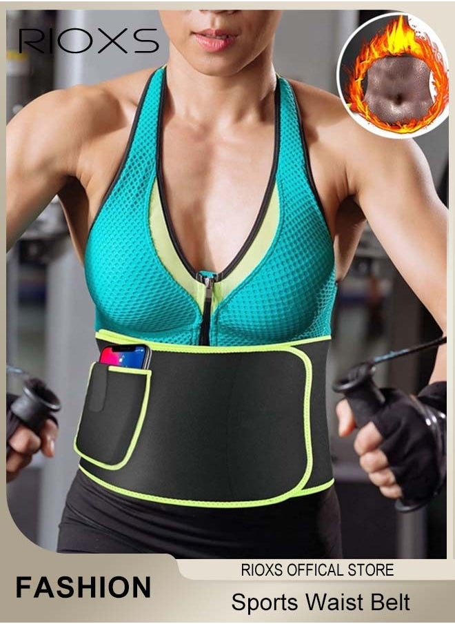 RIOXS Women's Sweat Sports Waist Belt Weight Loss Trainer Slimming Shaping Belt Yoga Body Shaper Girdle With Pocket For Phone  - Image 1