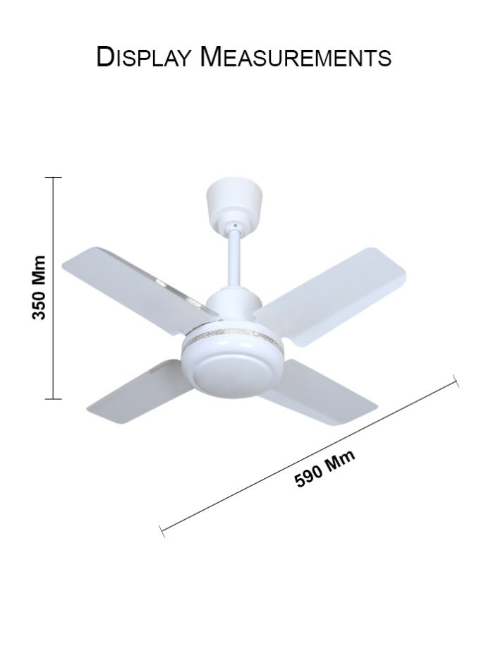 مودي مروحة سقف مقاس 24 بوصة، 70 واط، عالية السرعة، تصميم بأربع شفرات مع مفاتيح تحكم بخمس سرعات - طلاء معدني أبيض أنيق ومحرك صامت بمحامل كروية - Image 2