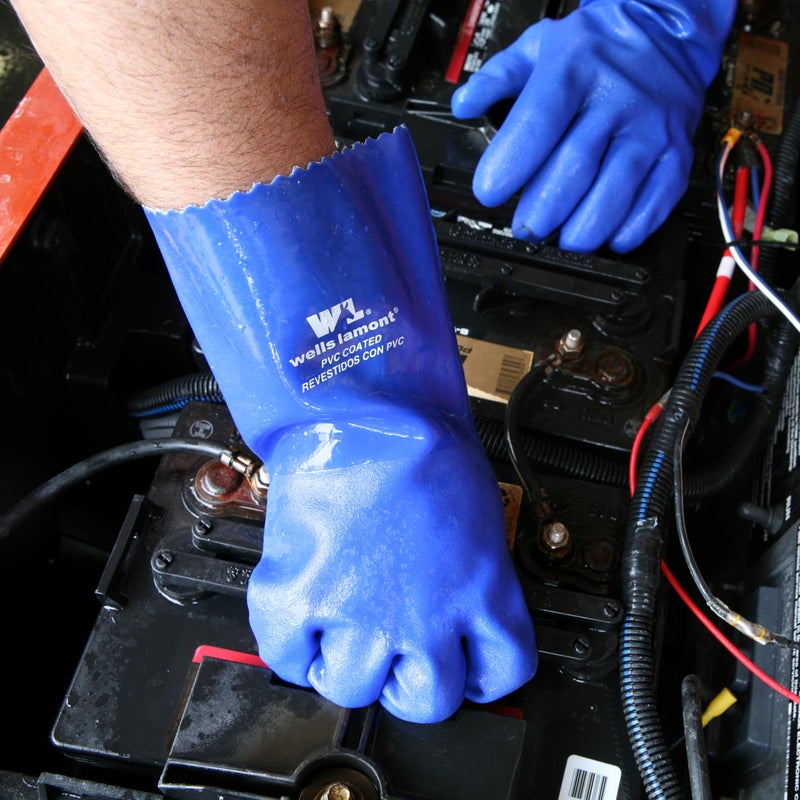 Wells Lamont Heavy Duty Rubber Gloves with PVC Coating, Chemical and Abrasion Resistant, Waterproof, 12-Inch Cuff, Large, Blue (174L) - Image 4