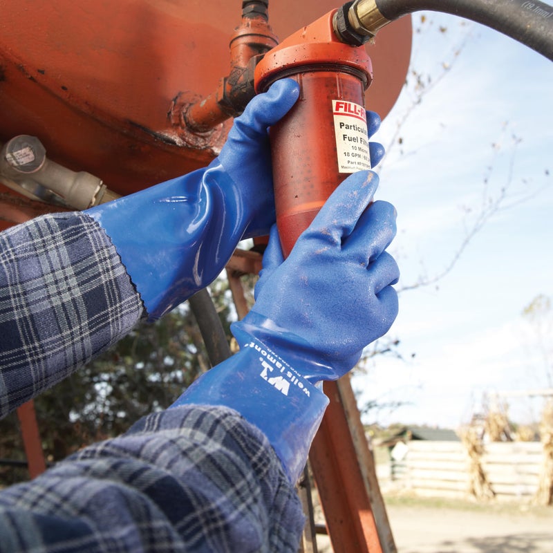 Wells Lamont Heavy Duty Rubber Gloves with PVC Coating, Chemical and Abrasion Resistant, Waterproof, 12-Inch Cuff, Large, Blue (174L) - Image 3