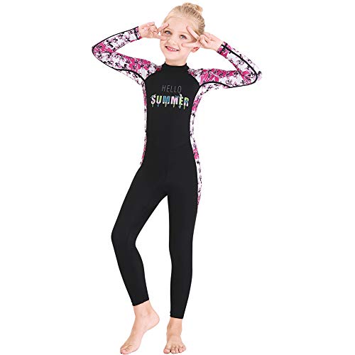 Skyone Full Body Kids Swimsuit One Piece Rash Guard Long Sleeve Wetsuit Skin for Girls Boys Children, Sunsuit Swimwear UPF 50+ UV Sun Protection Quick Dry for Beach Water Sports (Flower-Black, M) - Image 5