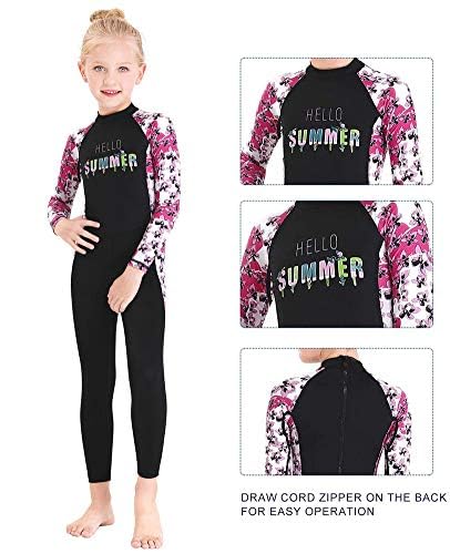 Skyone Full Body Kids Swimsuit One Piece Rash Guard Long Sleeve Wetsuit Skin for Girls Boys Children, Sunsuit Swimwear UPF 50+ UV Sun Protection Quick Dry for Beach Water Sports (Flower-Black, M) - Image 3