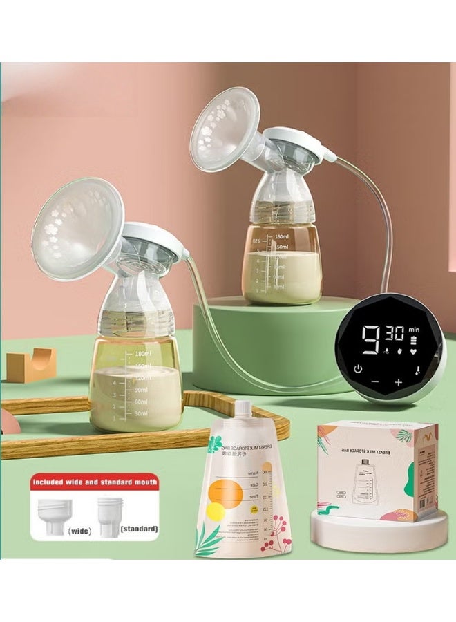 HOOKOR Double Electric Breast Pump with 20 Breastmilk Storage Bags and 2 Milk Extractors, Low Noise & Painless, LED Display, 3 Modes & 9 Levels - Image 1