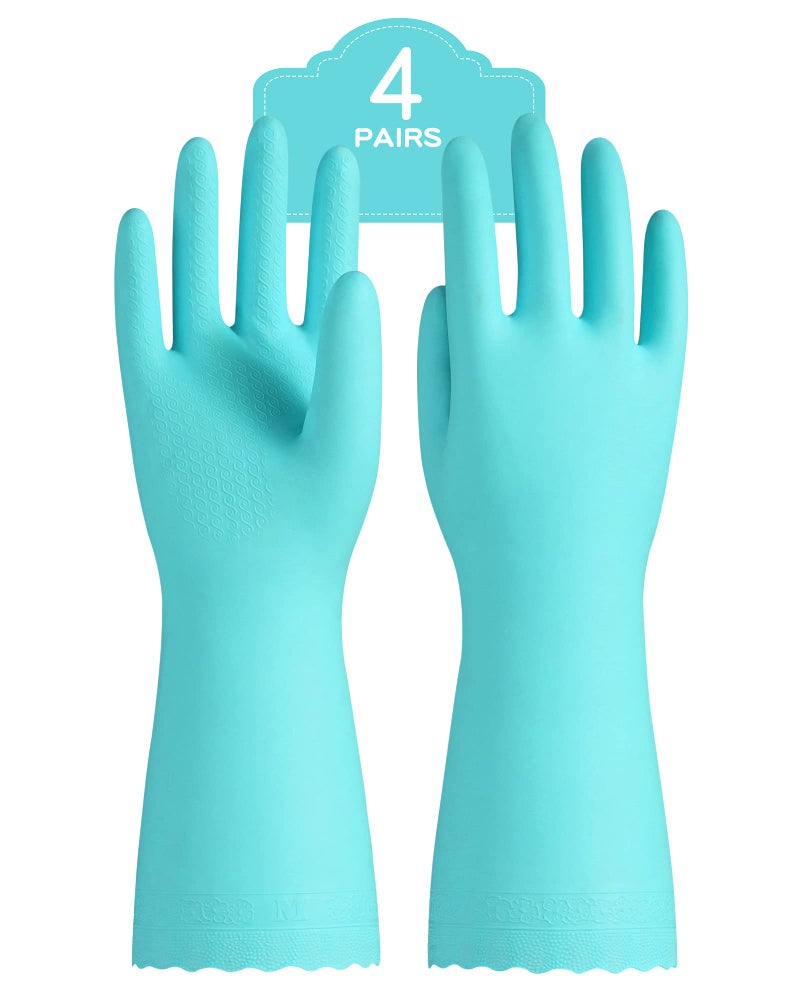 PACIFIC PPE 4 Pairs Reusable Dishwashing Cleaning Gloves with Latex Free Cotton Lining Kitchen Gloves Green Large