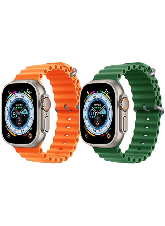 IAF Silicone Ocean Band Strap for Apple Watch Ultra 8 49mm Orange Single Color Strap with Green Single Color Strap Set of 2