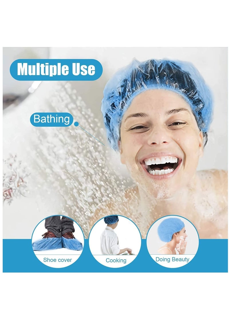 NIBEMINENT 100PCS Disposable Shower Caps, Individually Wrapped Larger and Thicker Waterproof Plastic Hair Caps for Women, Spa, Home Use, Hotel Salon, Portable Travel - Transparent  - Image 2