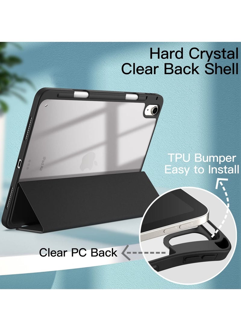 جي تيك جراب لجهاز iPad Air 5/4 من الجيل 10.9 بوصة مع حامل أقلام رصاص شفاف وشفاف خلفي وغطاء نحيف ومقاوم للصدمات وغطاء لوحي للاستيقاظ التلقائي والنوم أسود - Image 2
