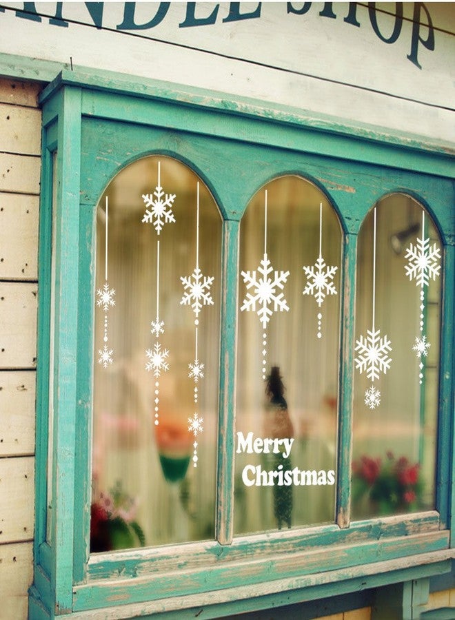 DNVEN Merry Christmas Wall Decals Super Large Snow Flake Curtains Snowflakes Decorative Wall Stickers Door Window Stickers Glass for Kids Rooms Nursery Bedrooms DIY White 71 inches x 42 inches - Image 1