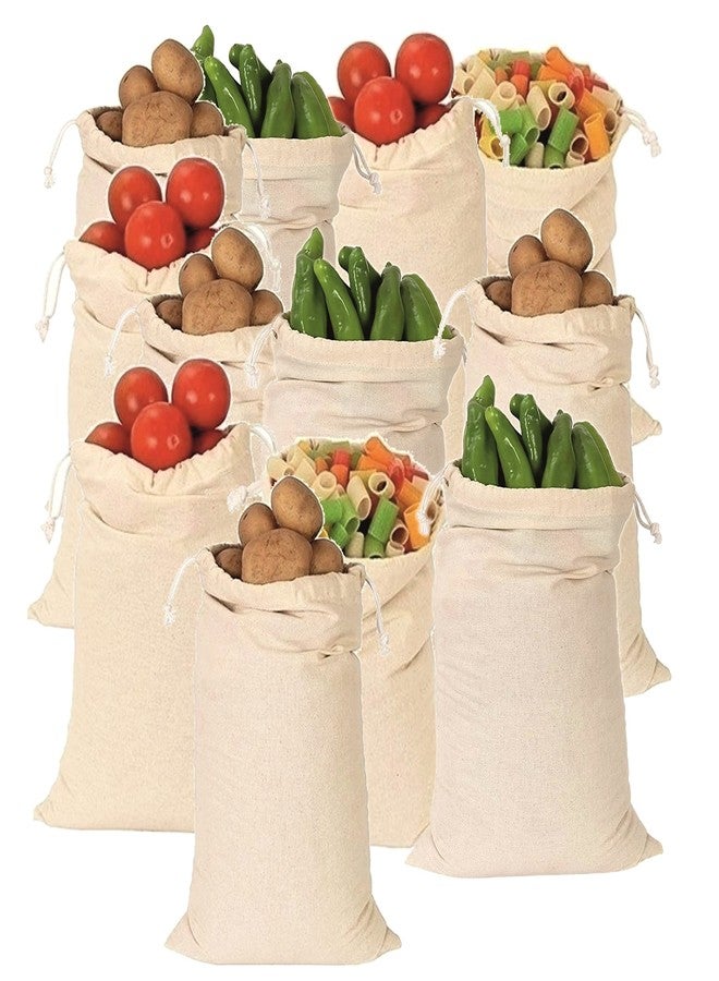 OREAYU 12 Big Size Muslin Cotton Reusable Multipurpose Kitchen Storage Bags - Fridge, Grocery, Vegetable & Fruit Storage (Set of 12) - Image 1