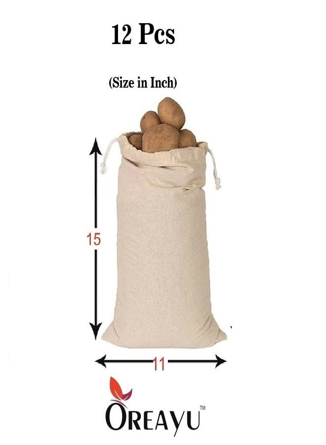 OREAYU 12 Big Size Muslin Cotton Reusable Multipurpose Kitchen Storage Bags - Fridge, Grocery, Vegetable & Fruit Storage (Set of 12) - Image 2