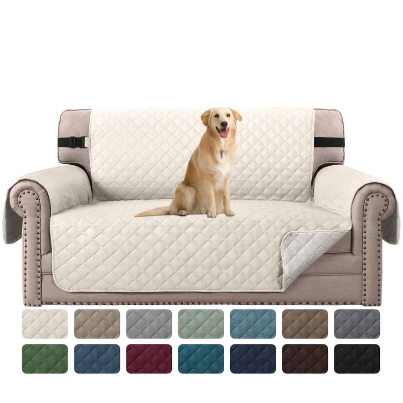 HVERSAILTEX Sofa Protector for DogsCatsPets Sofa Covers Slipcover Quilted Couch Coveres Loveseat Covers with Non Slip Elastic Strap Water Resistant Seat Width 46 Loveseat IvoryBeige