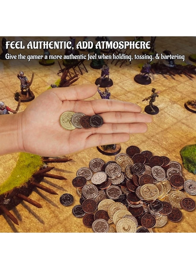 DND Metal Coins Set of 60 with Leather Pouch - Gaming Tokens, Pirate Treasure, Accessories & Props for Board Games, Dungeons and Dragons, Tabletop RPGs and LARP